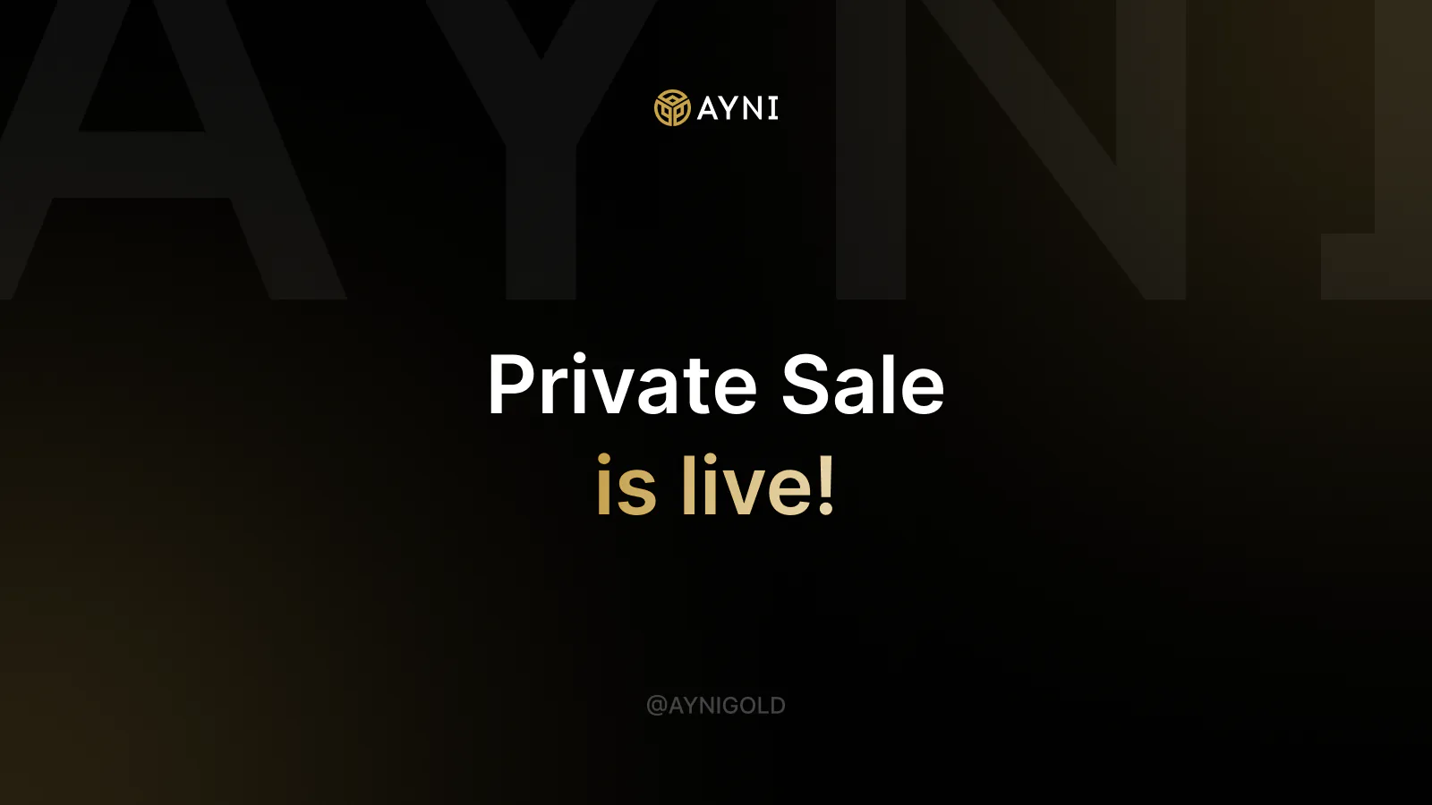 Visual de anuncio de Private Sale de AYNI para acceso a token respaldado por oro.